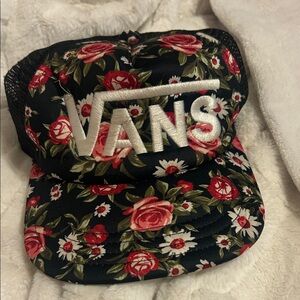 Vans Black Floral Cap with Red and White Accents